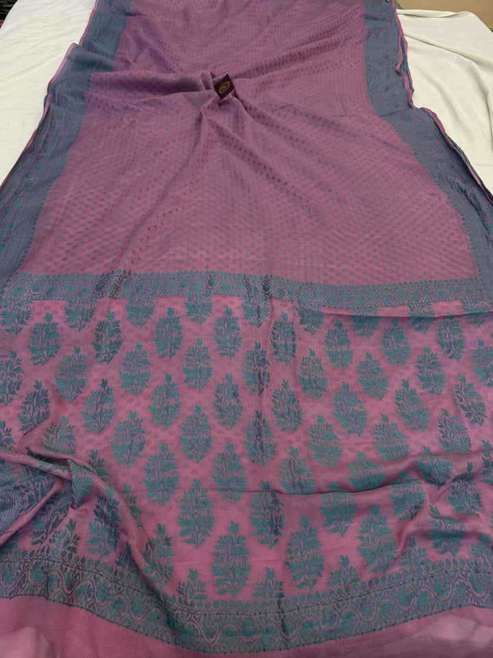 Dusty Lavender Banarasi Khaddi Chiffon Saree