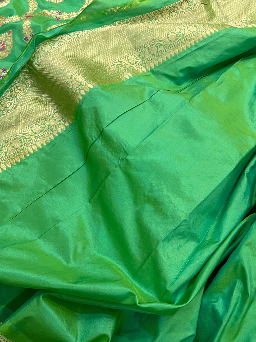 Sea Green Pure Banarasi Handloom Katan Silk Saree - Aura Benaras
