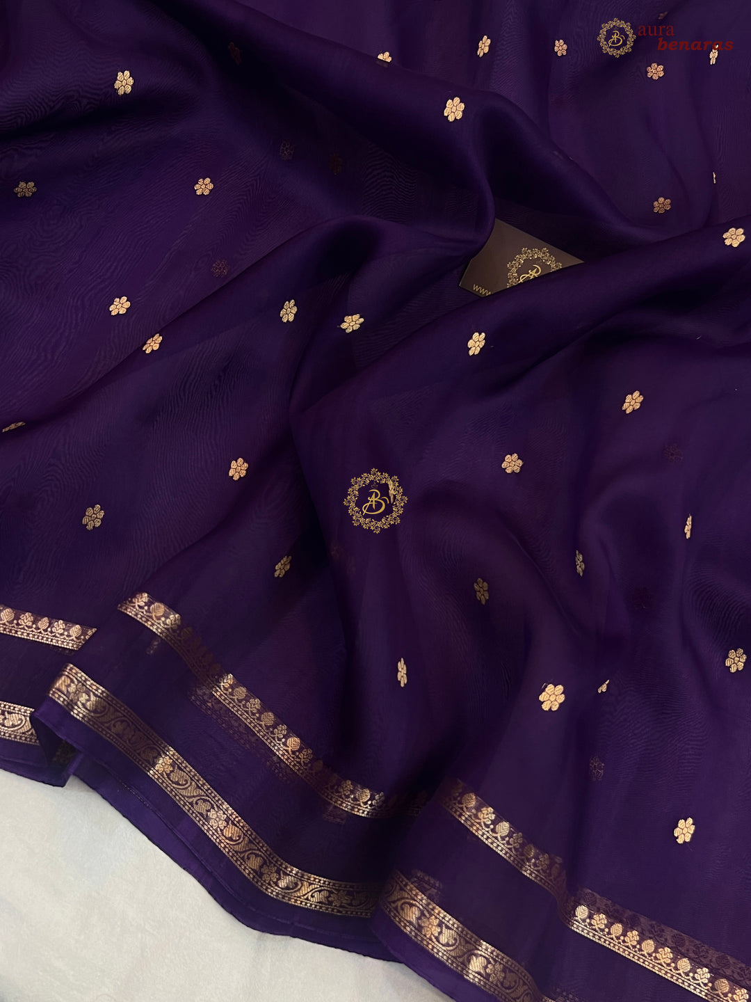 Deep Purple Banarasi Handloom Kora Silk Saree - Aura Benaras