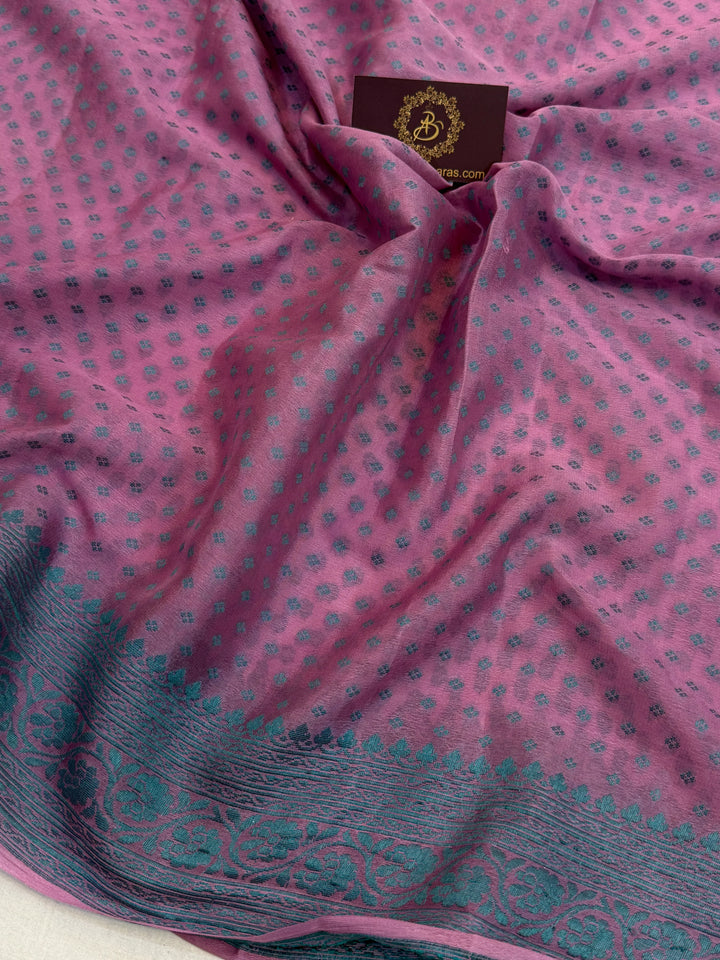 Dusty Lavender Banarasi Khaddi Chiffon Saree