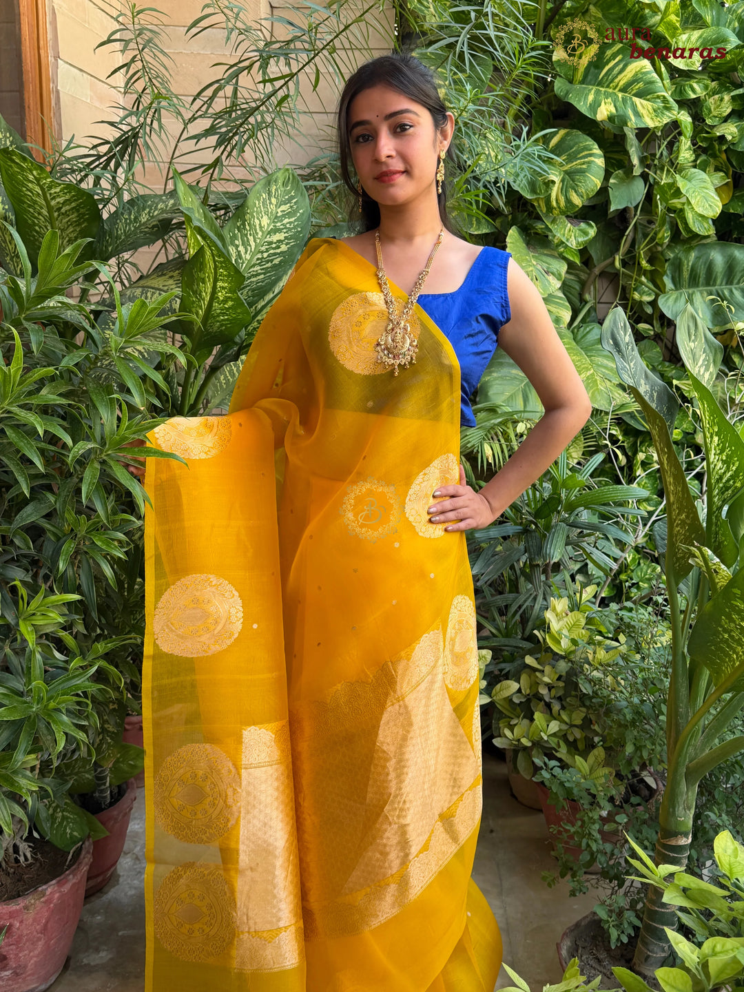 Yellow Banarasi Handloom Kora Silk Saree - Aura Benaras