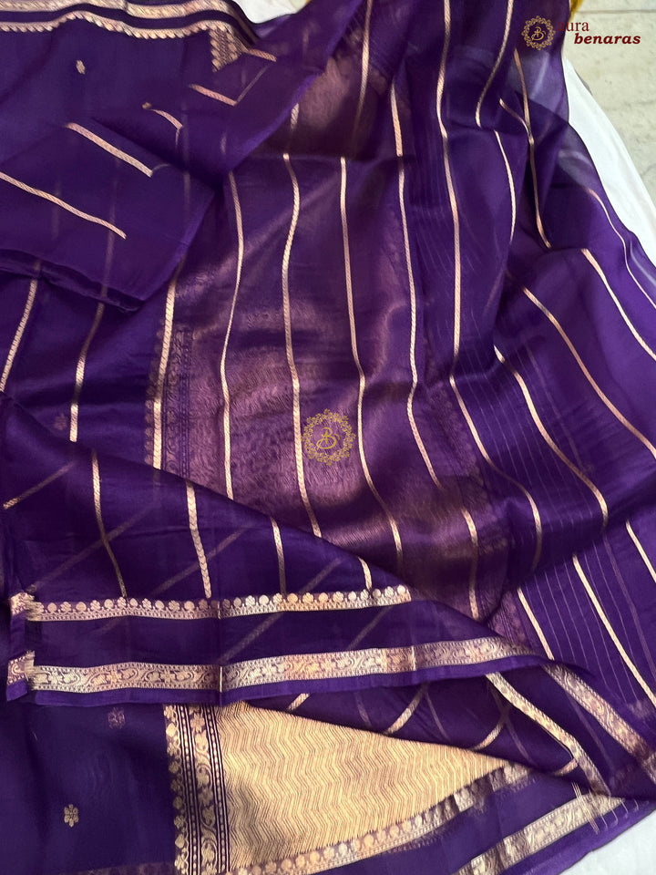 Deep Purple Banarasi Handloom Kora Silk Saree - Aura Benaras