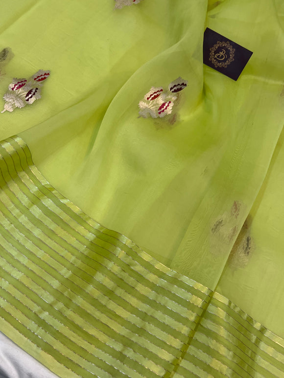 Pastel Green Pure Banarasi Handloom Silk Saree - Aura Benaras