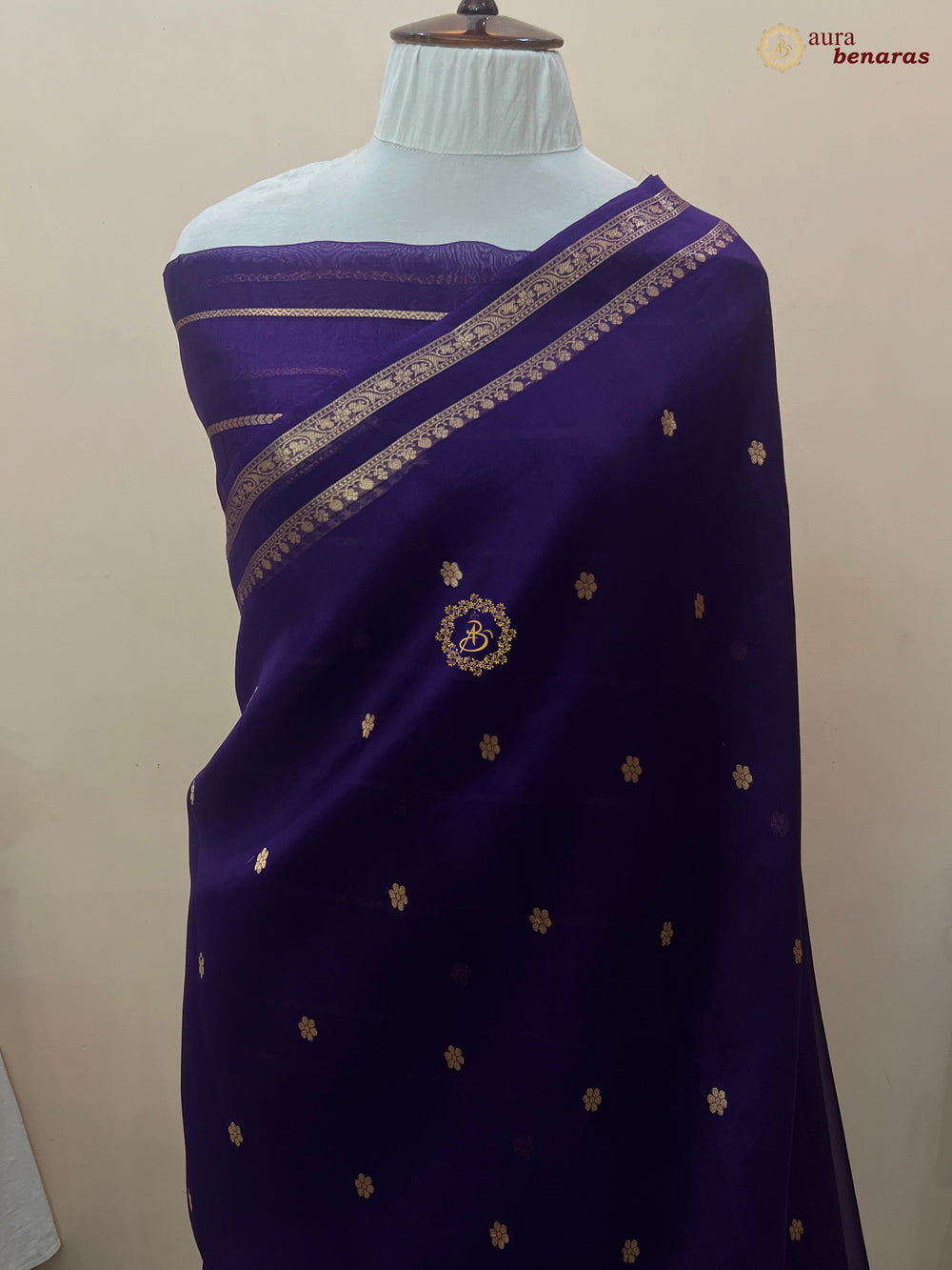 Deep Purple Banarasi Handloom Kora Silk Saree - Aura Benaras