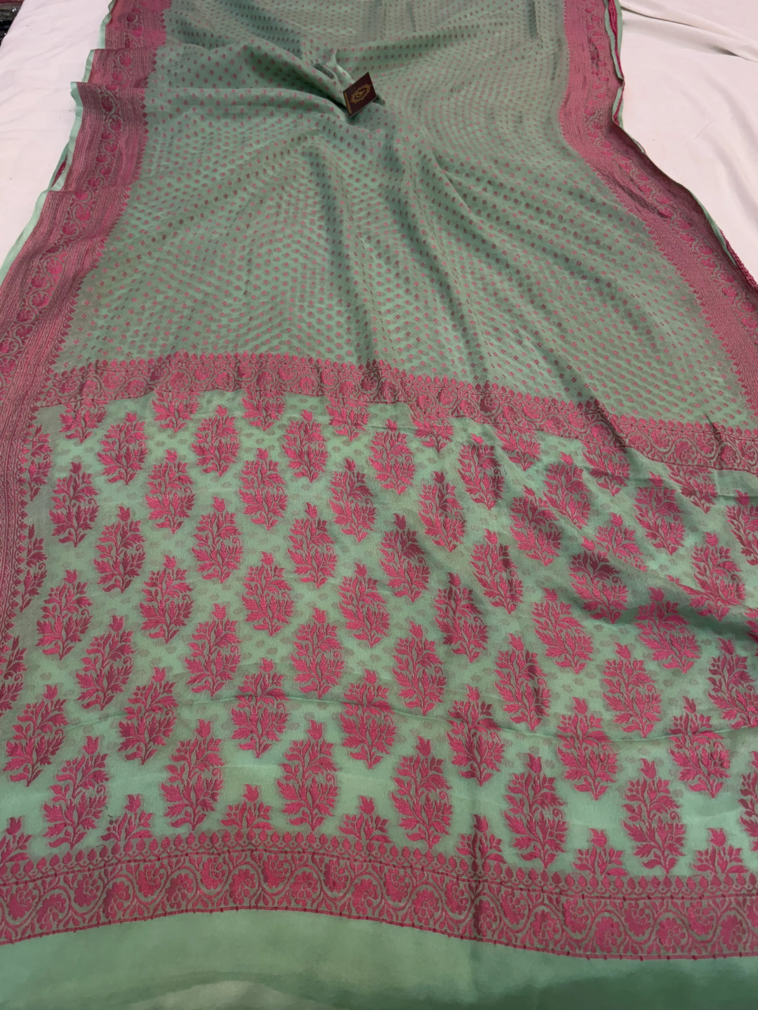 Sage Green Banarasi Khaddi Chiffon Saree
