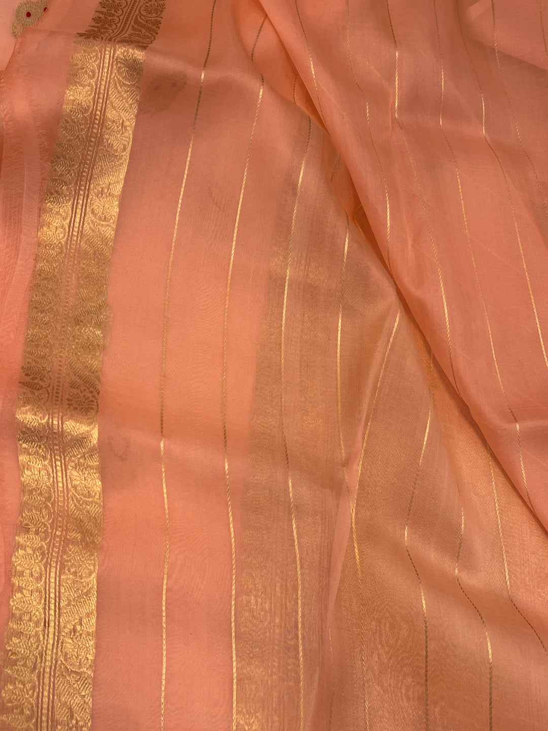 Peach Pure Kora Silk Handloom Banarasi Saree