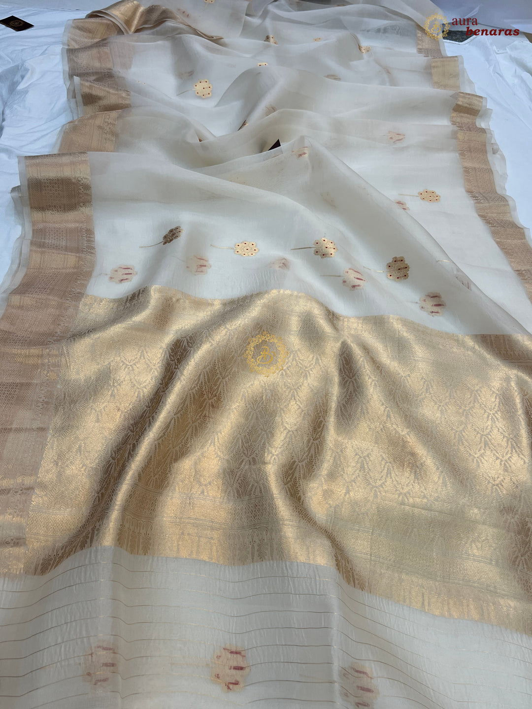 Off White Silk Banarasi Saree with Kadhwa Zari & Meenakari