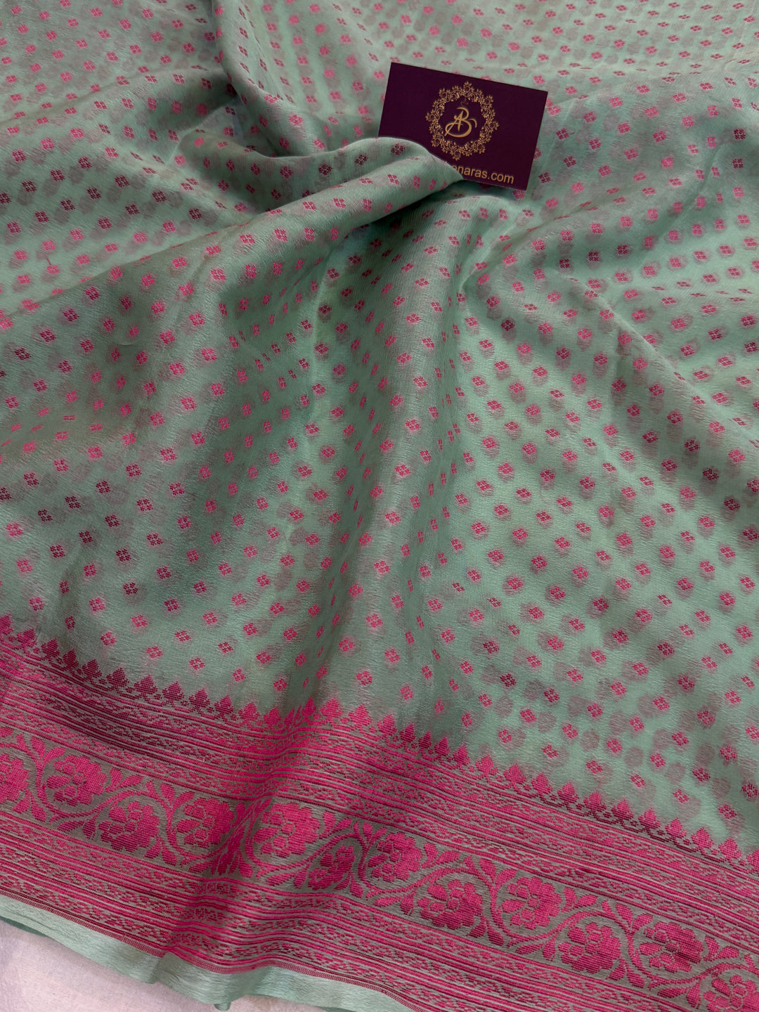 Sage Green Banarasi Khaddi Chiffon Saree