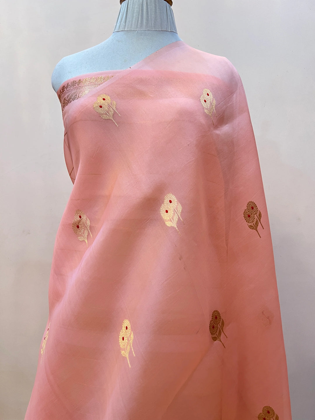 Baby Pink Pure Kora Silk Handloom Banarasi Saree