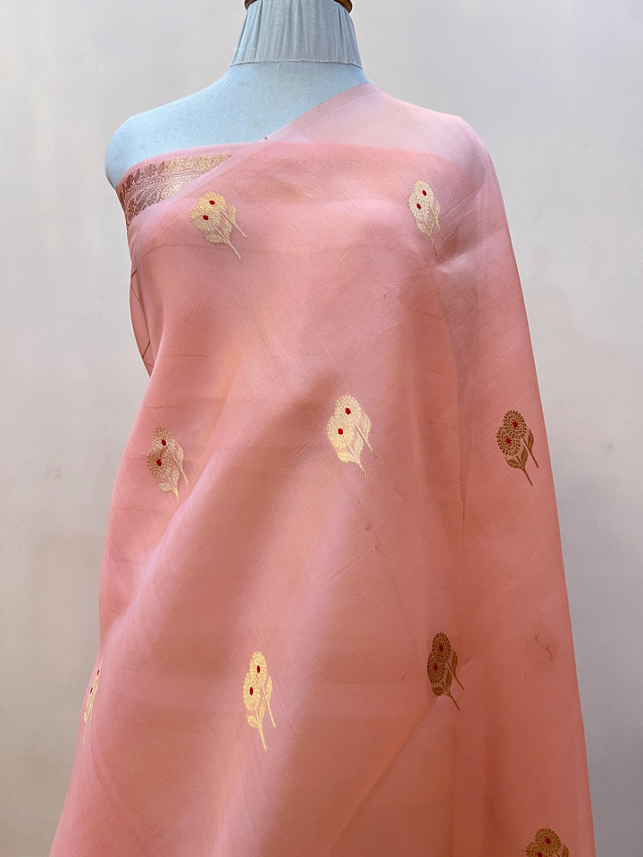 Baby Pink Pure Kora Silk Handloom Banarasi Saree