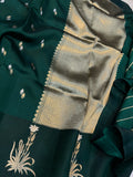 Bottle Green Pure Banarasi Handloom Silk Saree - Aura Benaras