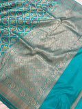 Firozi Pure Banarasi Handloom Katan Silk Saree - Aura Benaras