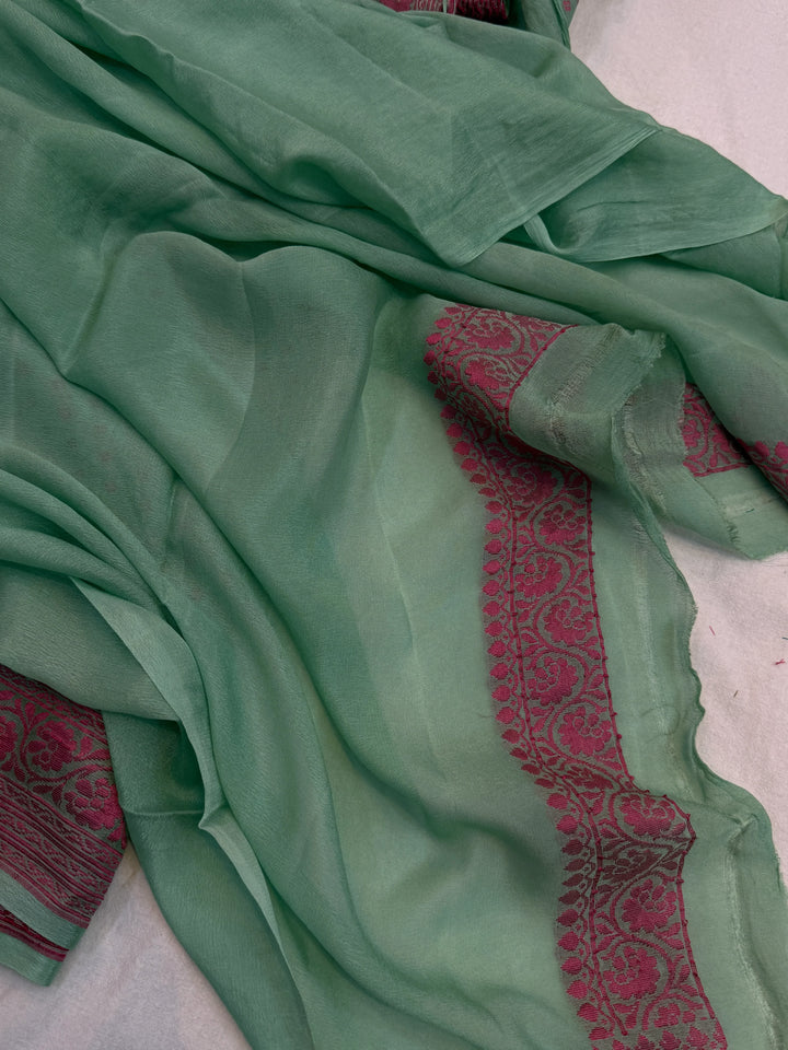Sage Green Banarasi Khaddi Chiffon Saree