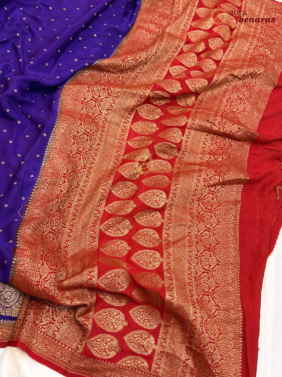 Purple Pure Crepe Silk Handloom Banarasi Saree