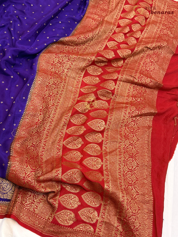 Purple Pure Crepe Silk Handloom Banarasi Saree