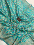 Firozi Pure Banarasi Handloom Katan Silk Saree - Aura Benaras