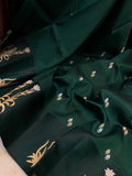 Bottle Green Pure Banarasi Handloom Silk Saree - Aura Benaras