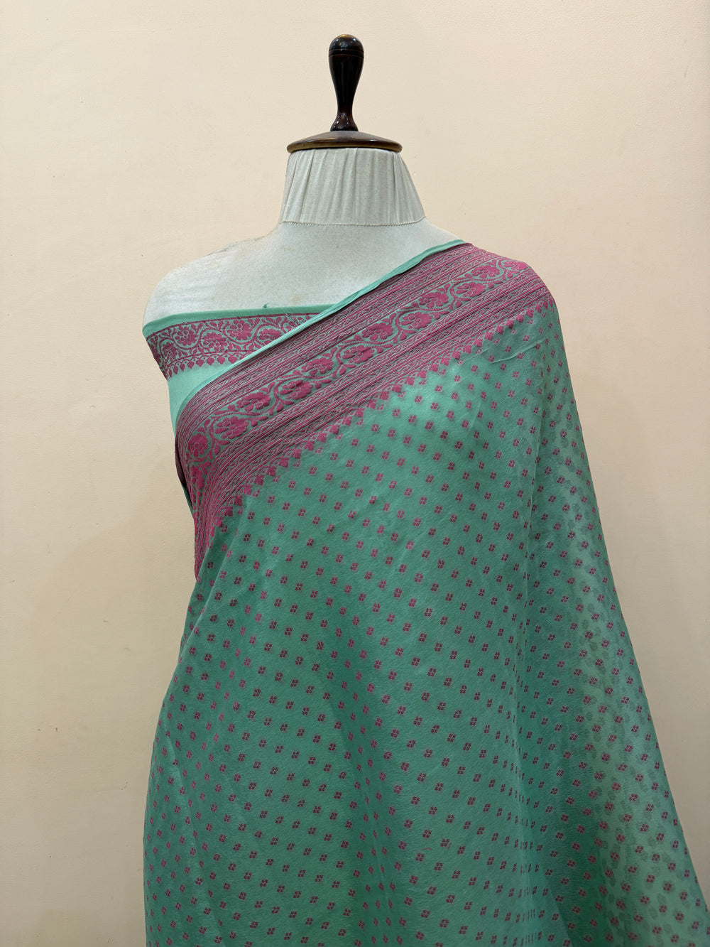Sage Green Banarasi Khaddi Chiffon Saree
