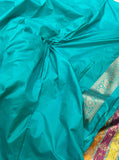 Firozi Pure Banarasi Handloom Katan Silk Saree - Aura Benaras