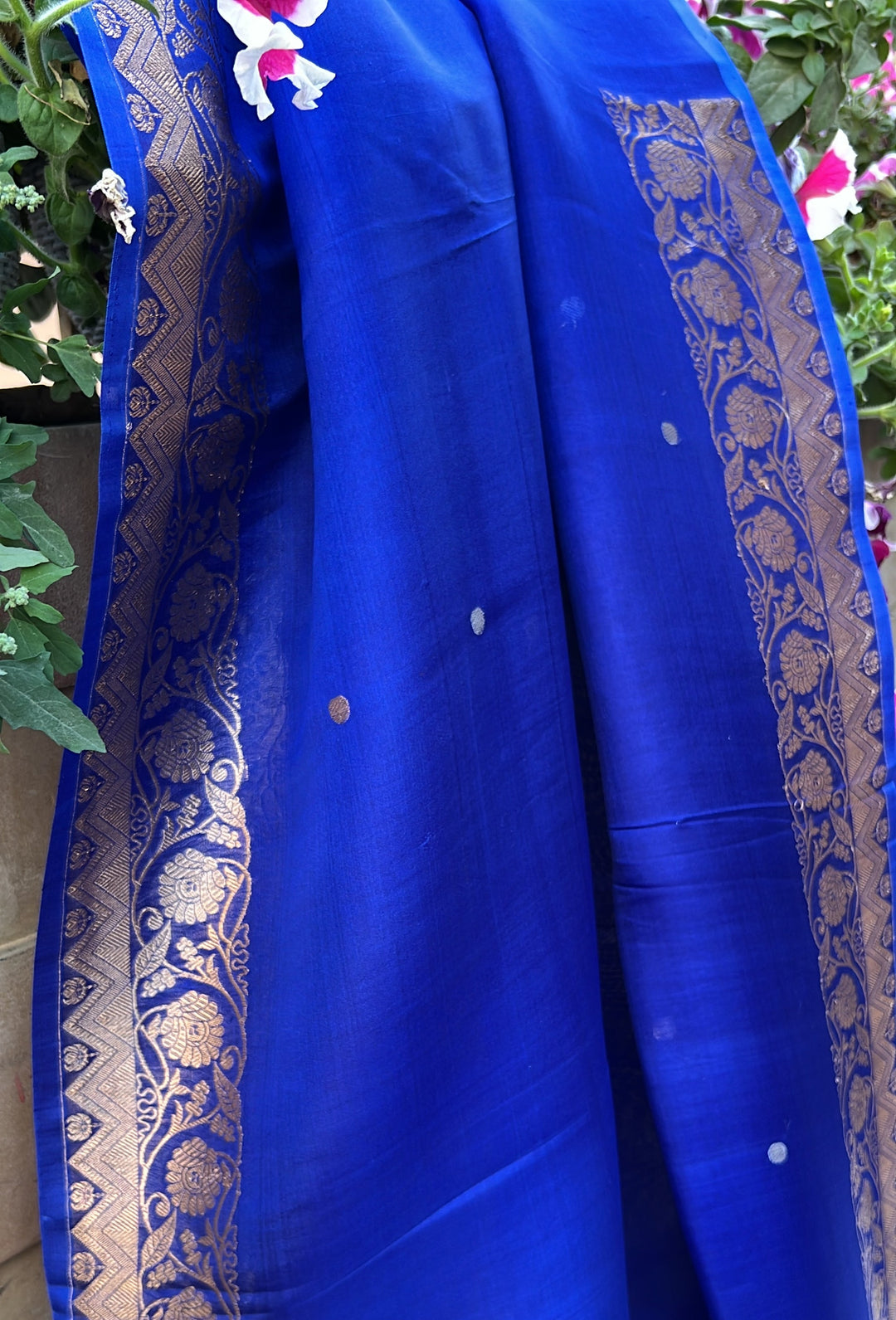 Royal Blue Pure Kora Silk Handloom Banarasi Saree