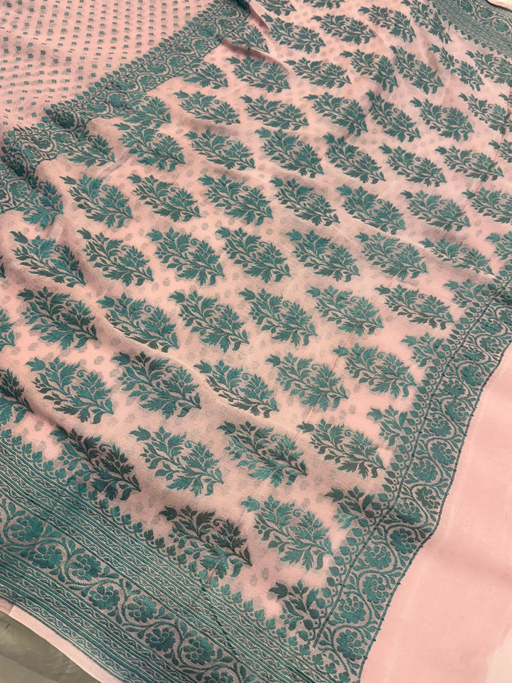 Pale Pink Banarasi Khaddi Chiffon Saree