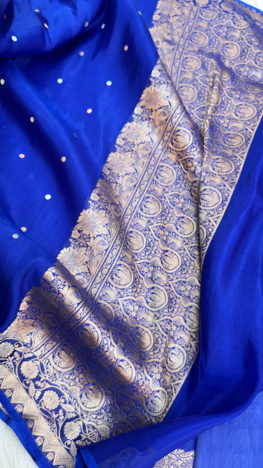 Royal Blue Pure Kora Silk Handloom Banarasi Saree
