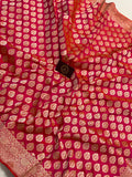 Orangish Pink Pure Banarasi Handloom Katan Silk Saree - Aura Benaras