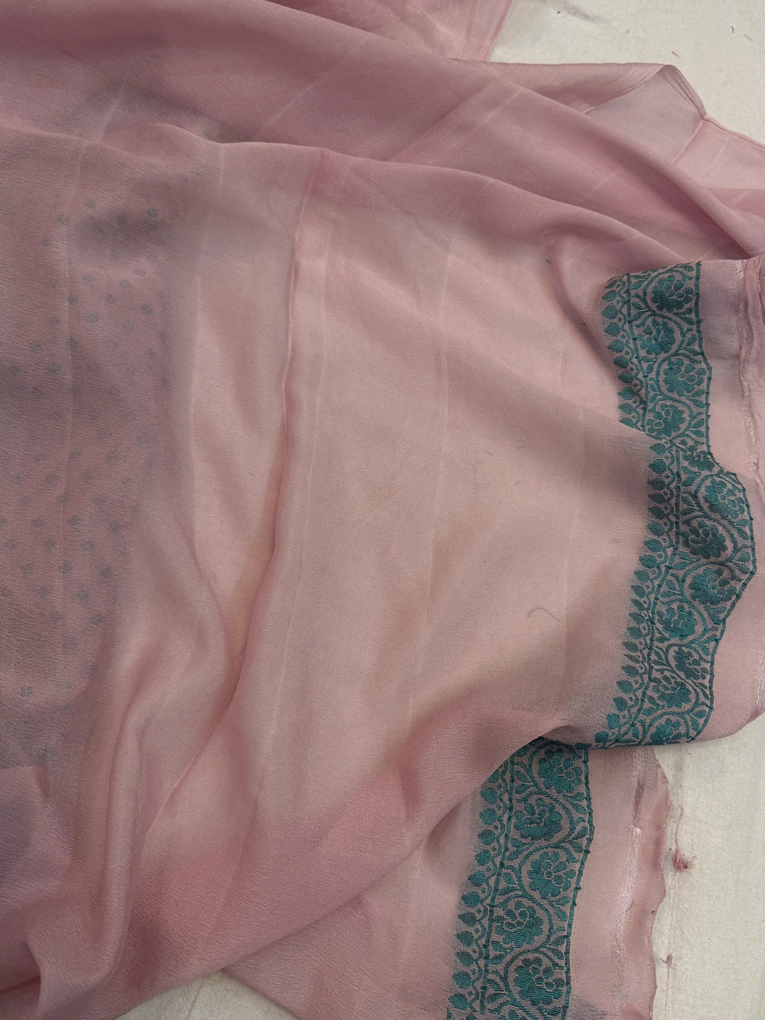 Pale Pink Banarasi Khaddi Chiffon Saree