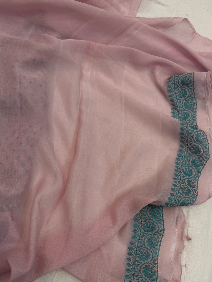 Pale Pink Banarasi Khaddi Chiffon Saree