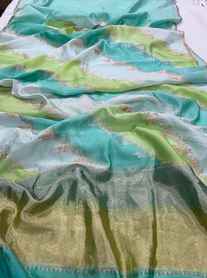 Pista Green Pure Banarasi Handloom Silk Saree - Aura Benaras