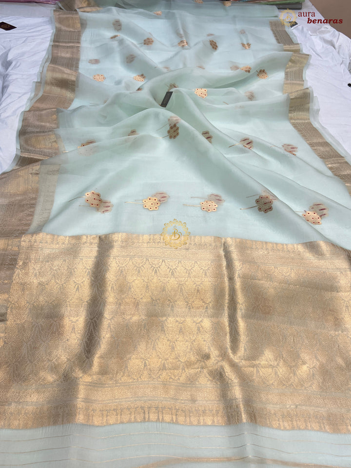 Pale Blue Silk Banarasi Saree with Kadhwa Zari & Meenakari