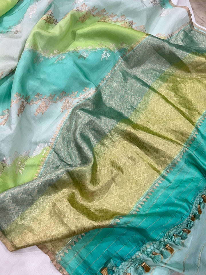 Pista Green Pure Banarasi Handloom Silk Saree - Aura Benaras