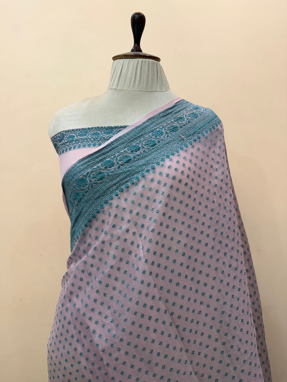 Pale Pink Banarasi Khaddi Chiffon Saree