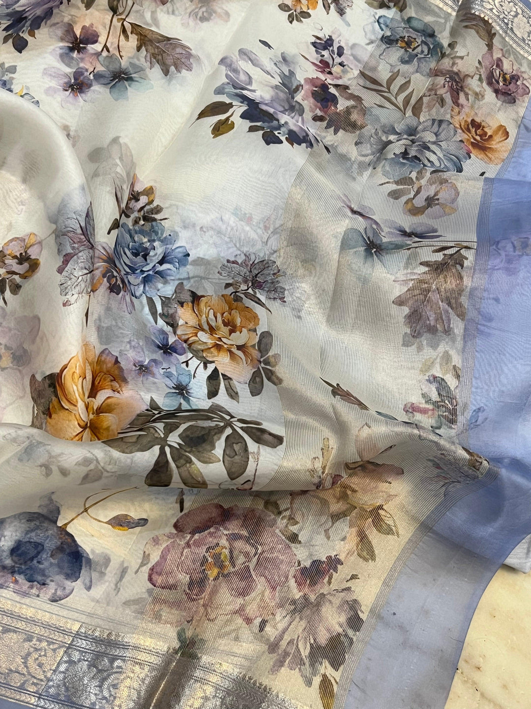 White Pure Banarasi Handloom Kora Silk Saree