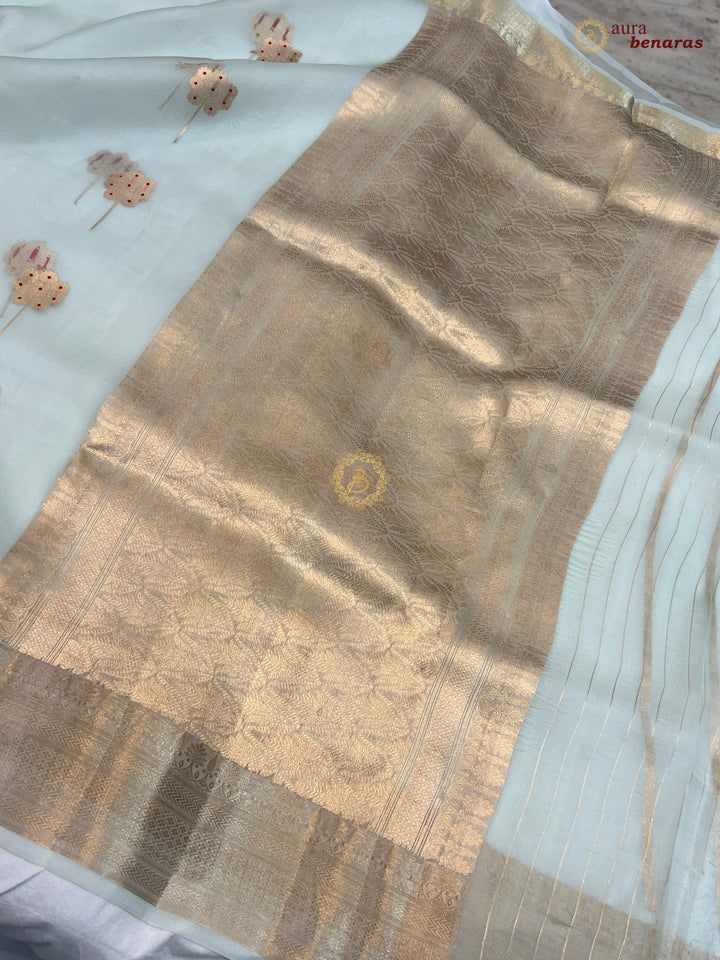 Pale Blue Silk Banarasi Saree with Kadhwa Zari & Meenakari