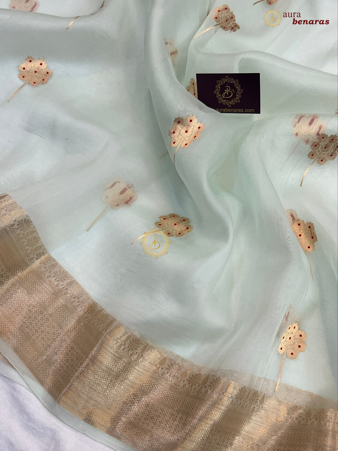 Pale Blue Silk Banarasi Saree with Kadhwa Zari & Meenakari