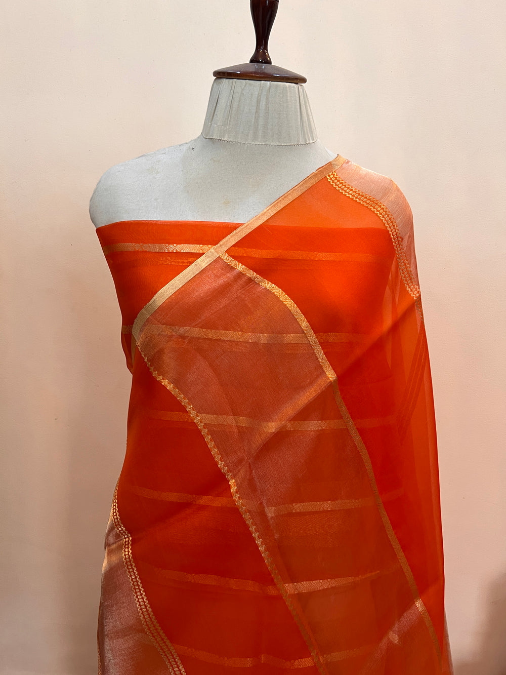 Orange Pure Tissue Silk Handloom Banarasi Saree