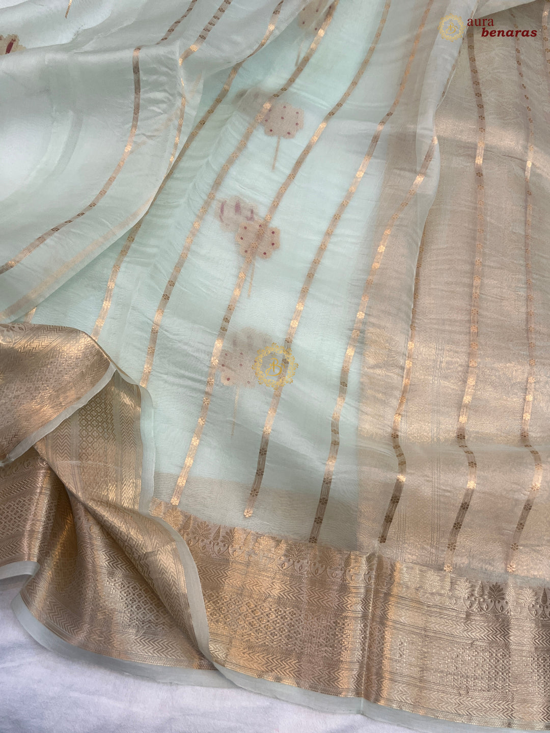 Pale Blue Silk Banarasi Saree with Kadhwa Zari & Meenakari