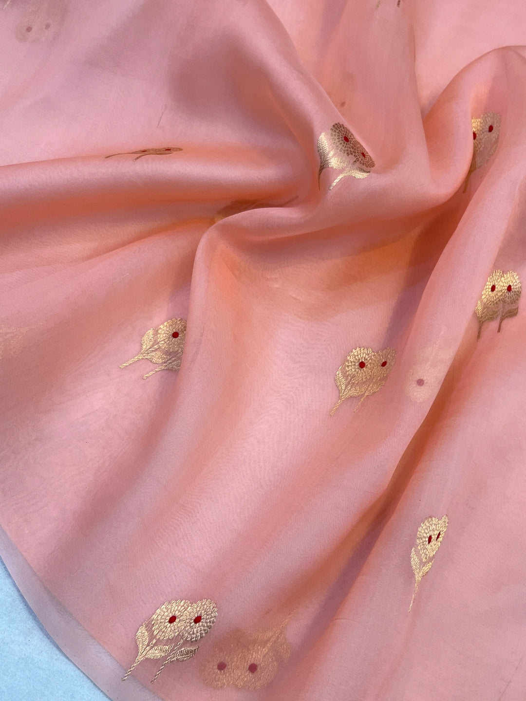 Baby Pink Pure Kora Silk Handloom Banarasi Saree