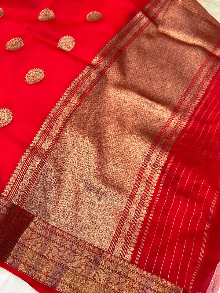 Red Pure Pure Kora Silk Handloom Banarasi Saree