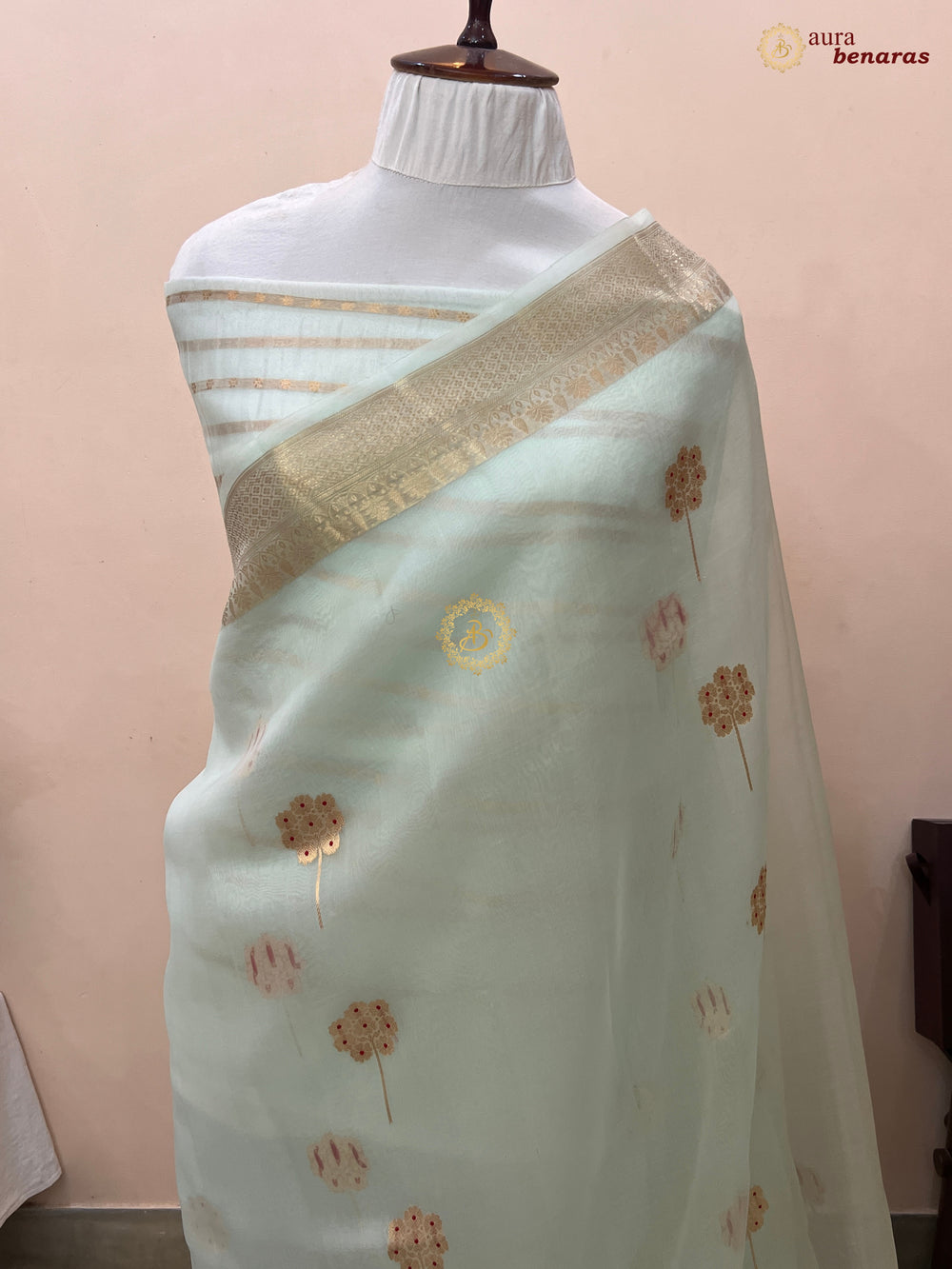 Pale Blue Silk Banarasi Saree with Kadhwa Zari & Meenakari