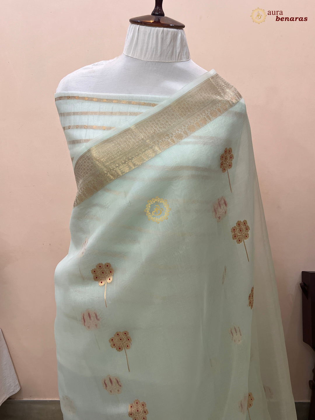 Pale Blue Silk Banarasi Saree with Kadhwa Zari & Meenakari