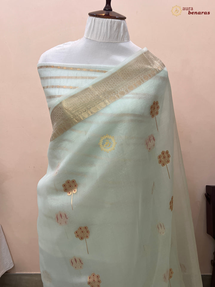 Pale Blue Silk Banarasi Saree with Kadhwa Zari & Meenakari