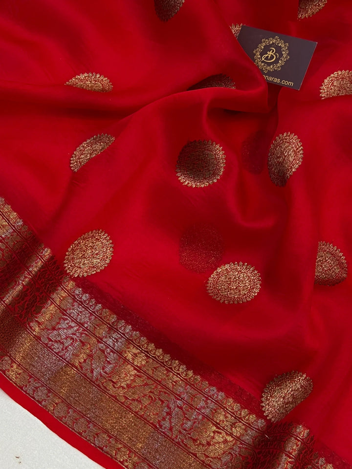 Red Pure Pure Kora Silk Handloom Banarasi Saree