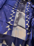 Navy Blue Pure Banarasi Handloom Silk Saree - Aura Benaras