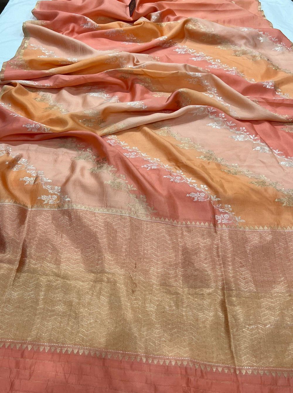 Peach Pure Banarasi Handloom Silk Saree - Aura Benaras