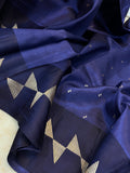 Navy Blue Pure Banarasi Handloom Silk Saree - Aura Benaras