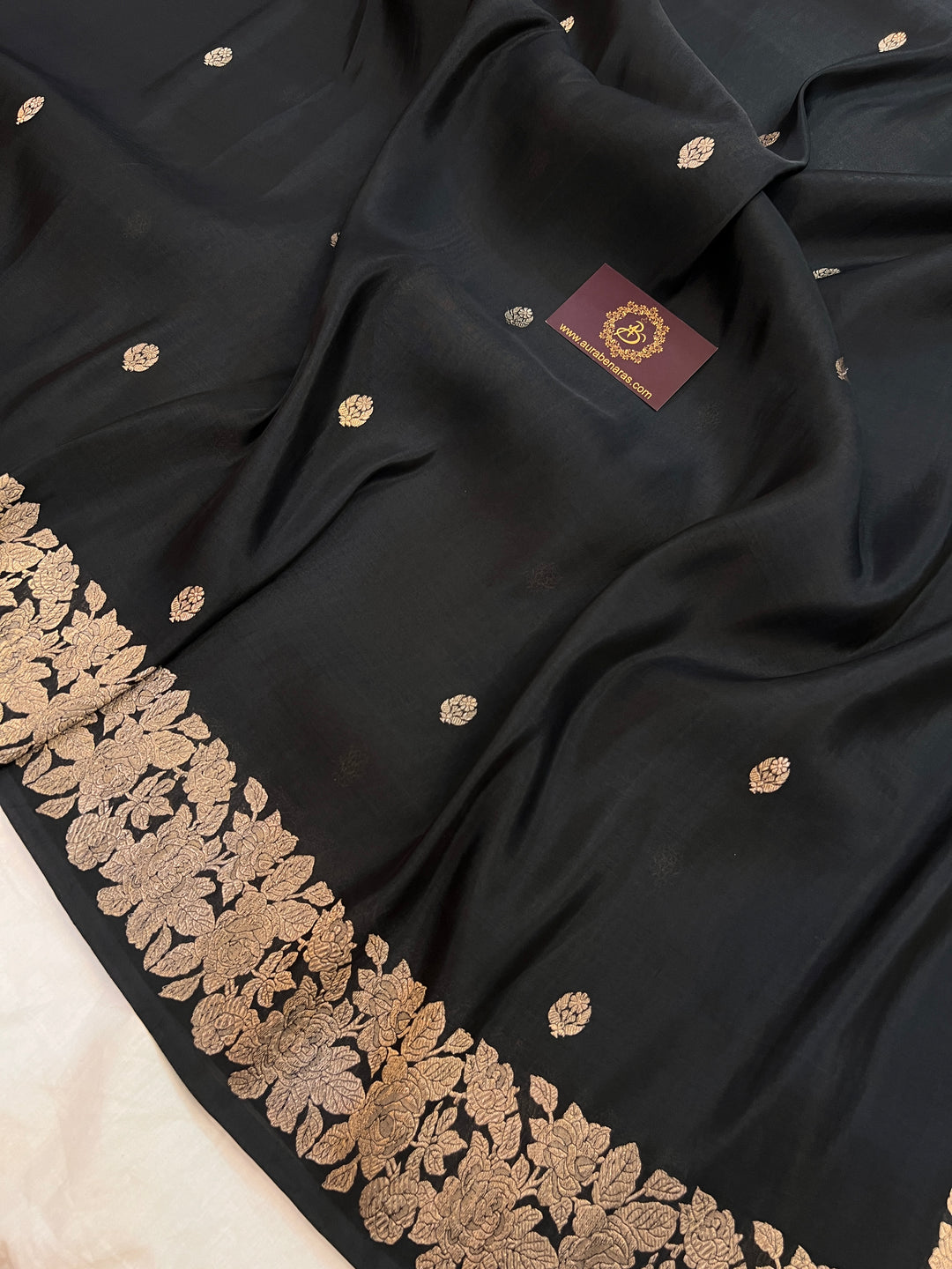 Black Banarasi Handloom Kora Katan Silk Saree