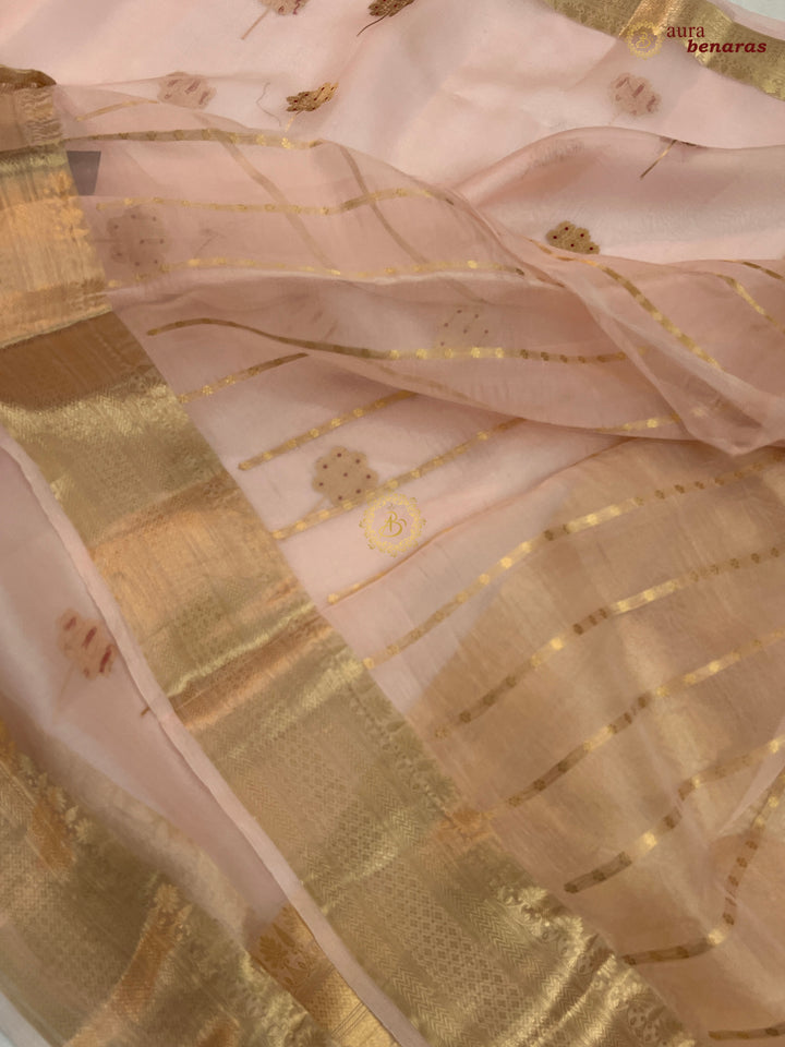 Pale Peach Silk Banarasi Saree with Kadhwa Zari & Meenakari
