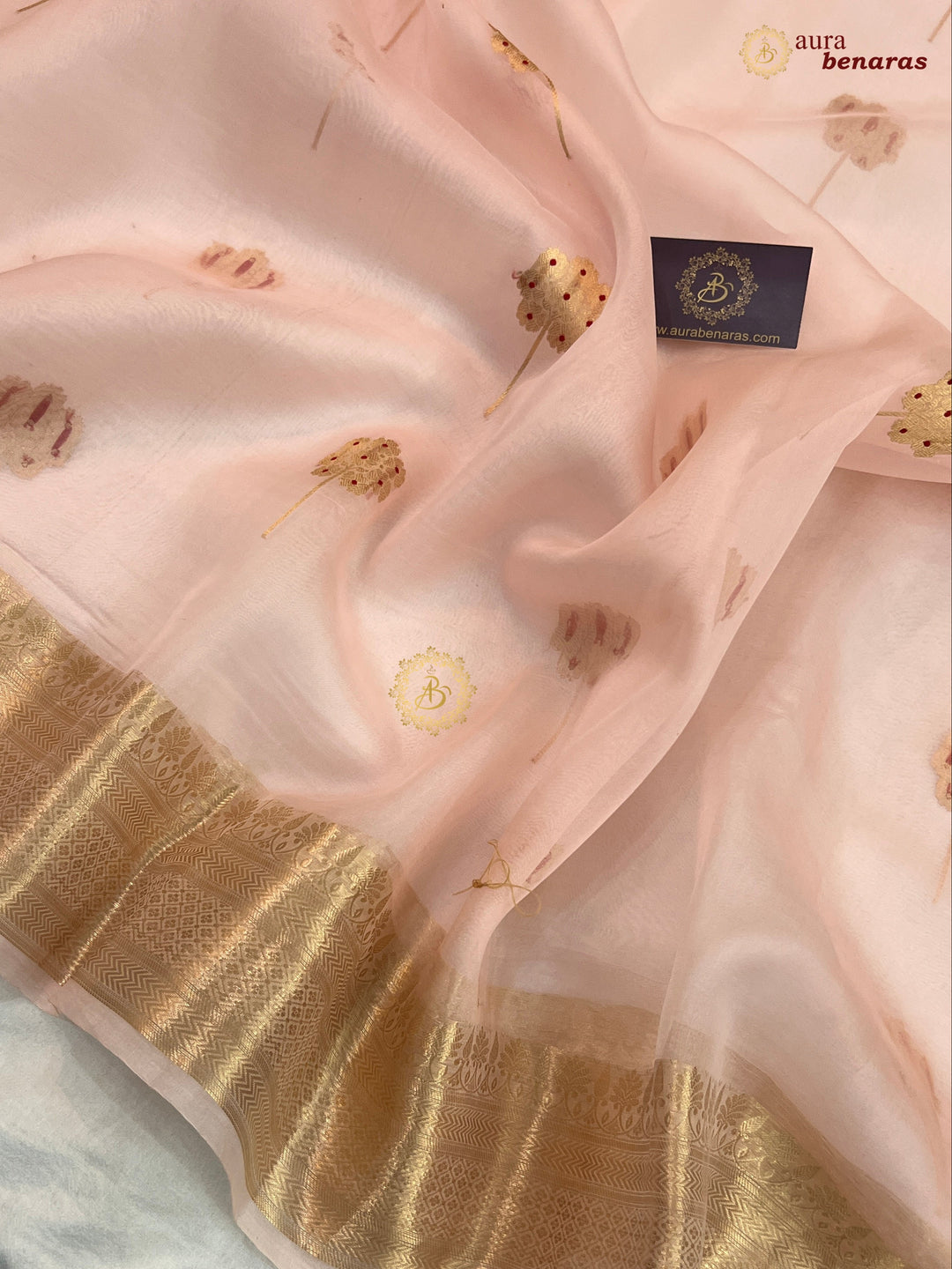 Pale Peach Silk Banarasi Saree with Kadhwa Zari & Meenakari